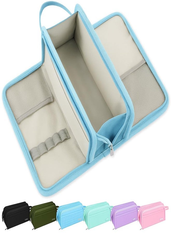 Zollyss Polyester Big Capacity Pencil Case High Large Storage Pouch Marker Pen Case Simple Stationery Bag School College Office Organizer for Teens Girls (Blue Checks) - Image 1
